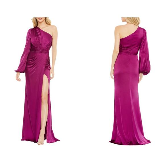 IEENA For Mac Duggal One-Shoulder Ruched Gown Fuchsia Size 8 NWOT $498 MSRP - Picture 1 of 11